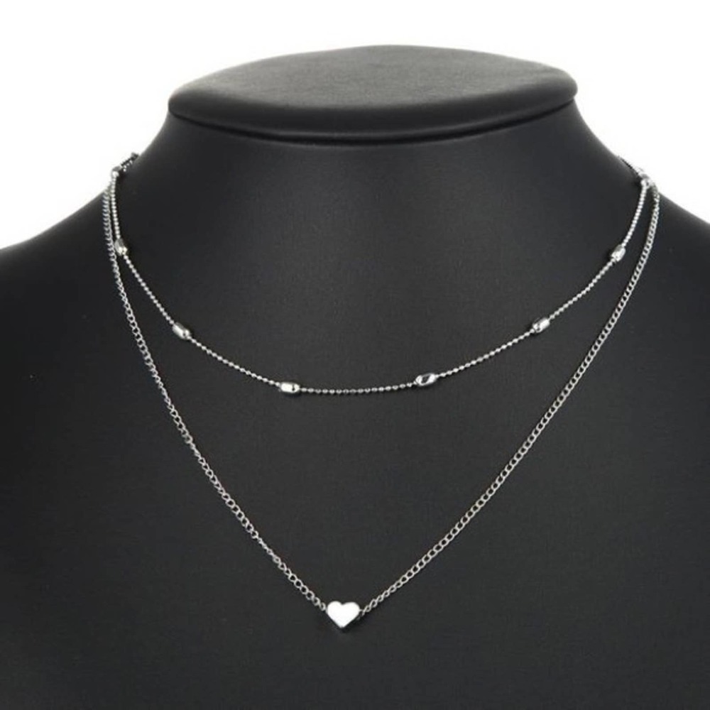 Minimalistic Double Layered Heart Fashion Necklace - Picture 2 of 4
